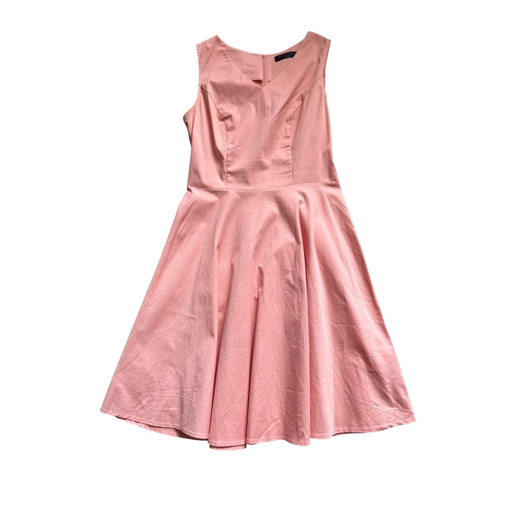 Bridesmay Pink Fit & Flare Dress Womens Size L‎ Sleeveless V Neck Cotton Spandex
